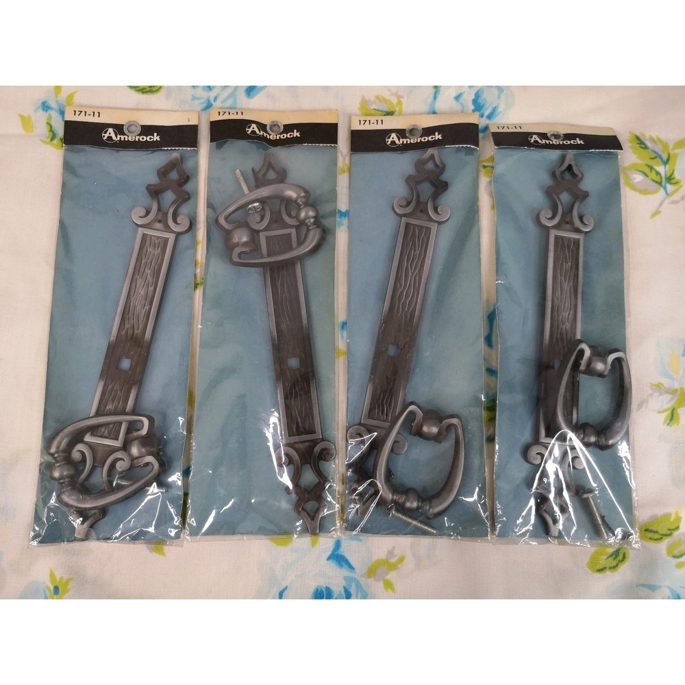 Set of 4 Vintage Amerock Madeira Silver Pendant Ring Pull Handles Escutcheon NOS